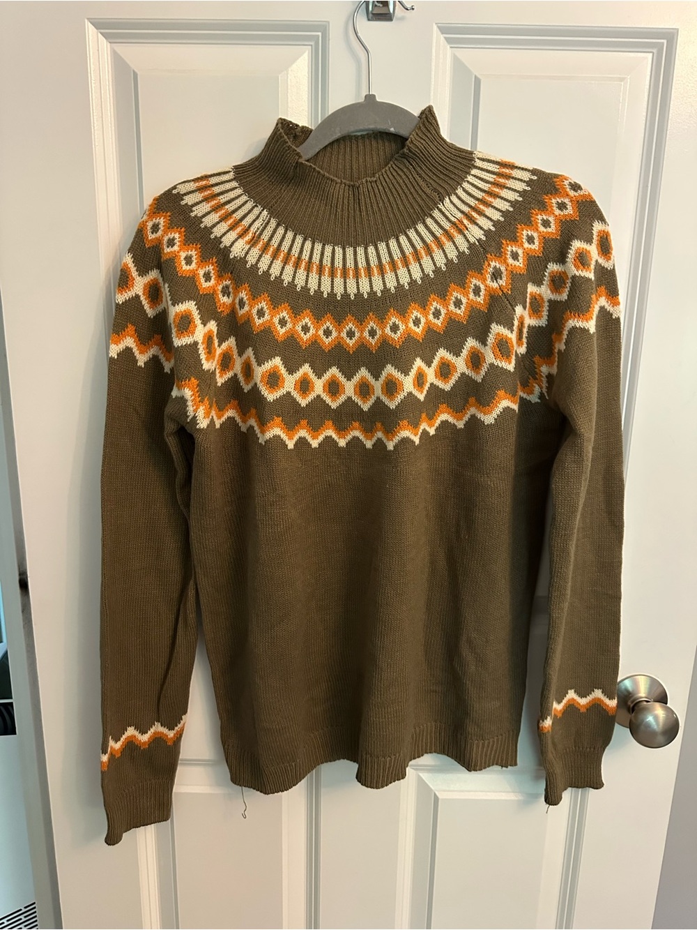 Sweater with Orange and Cream Pattern